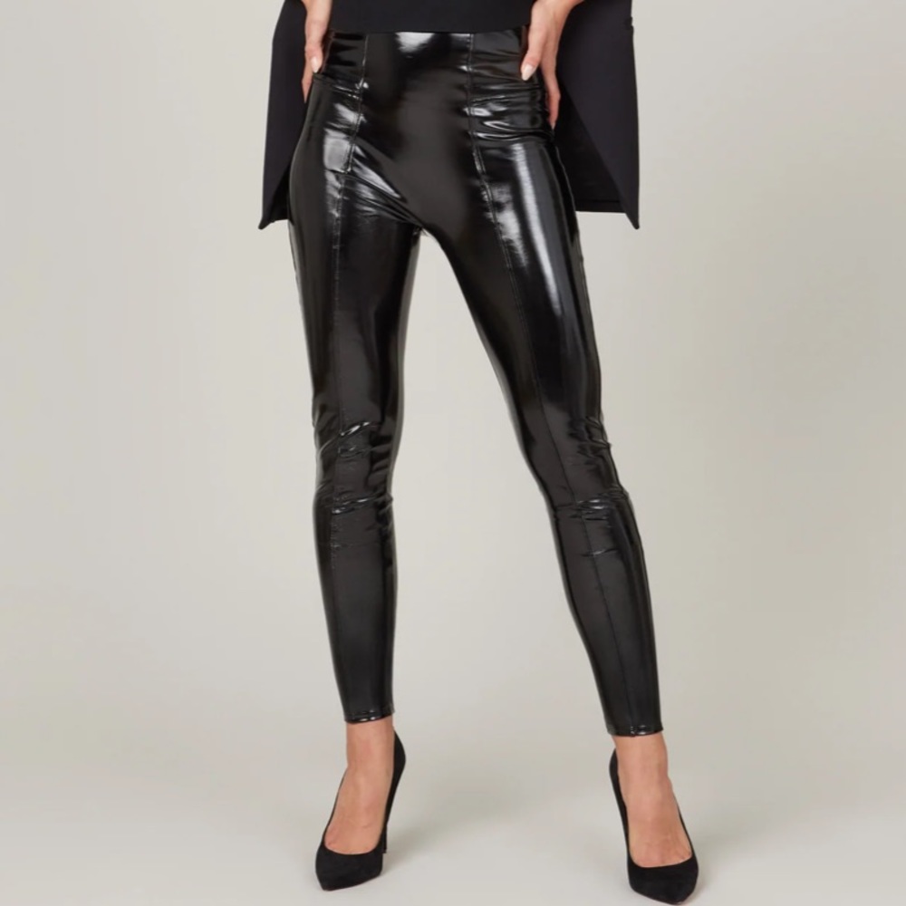 NWT SPANX Faux Patent Leather Leggings, Black, Petite Small